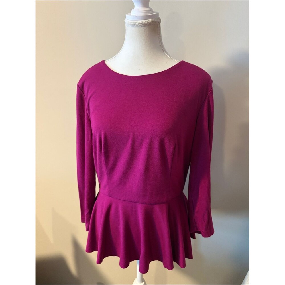Alberto Makali Raw Peplum Long Sleeve Zip Up Top - Magenta. Size Medium 10/44